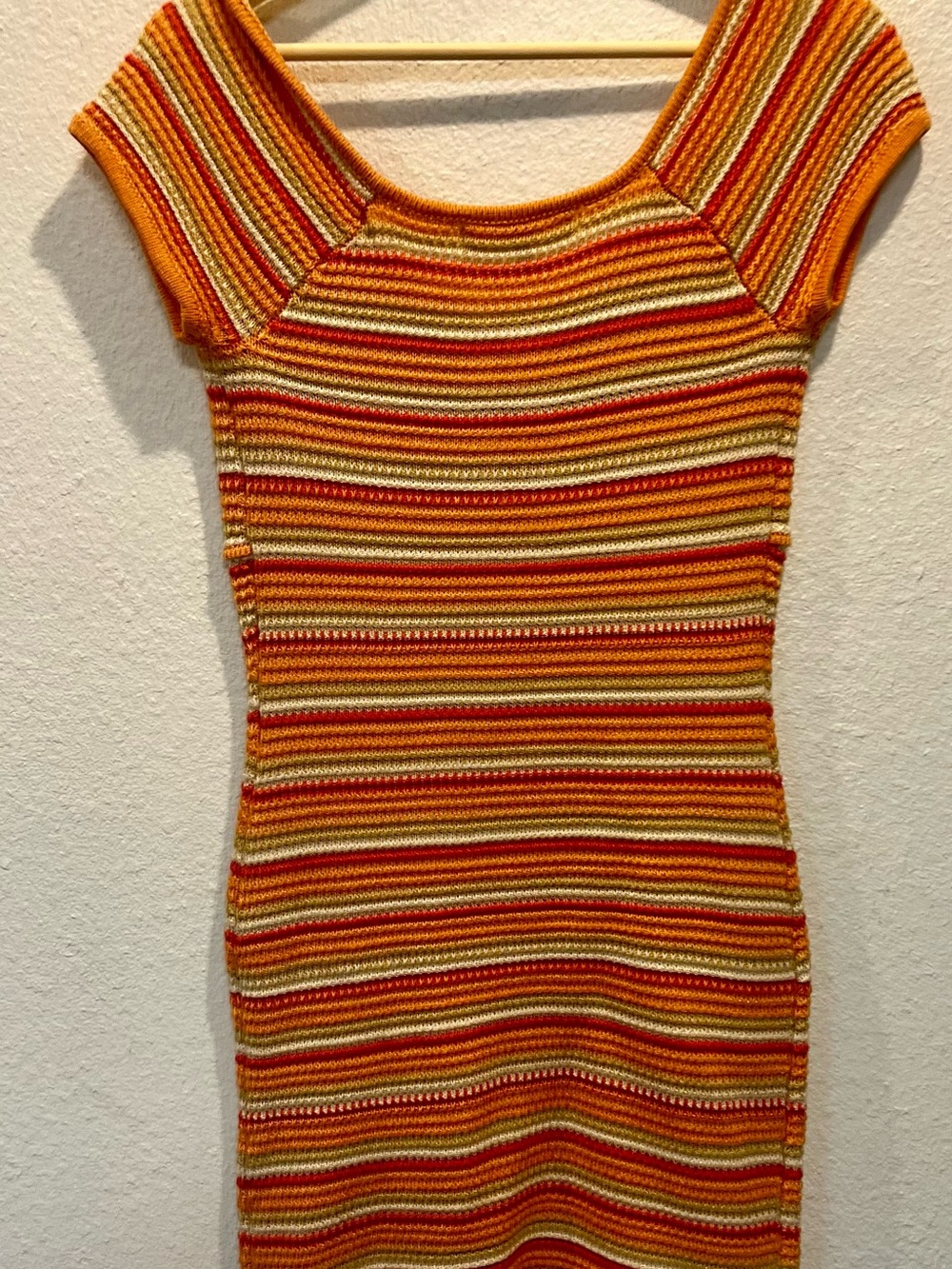 NYC Striped Knit Tie-Front Midi Dress in Orange, Red & Cream - Picture 2 of 6